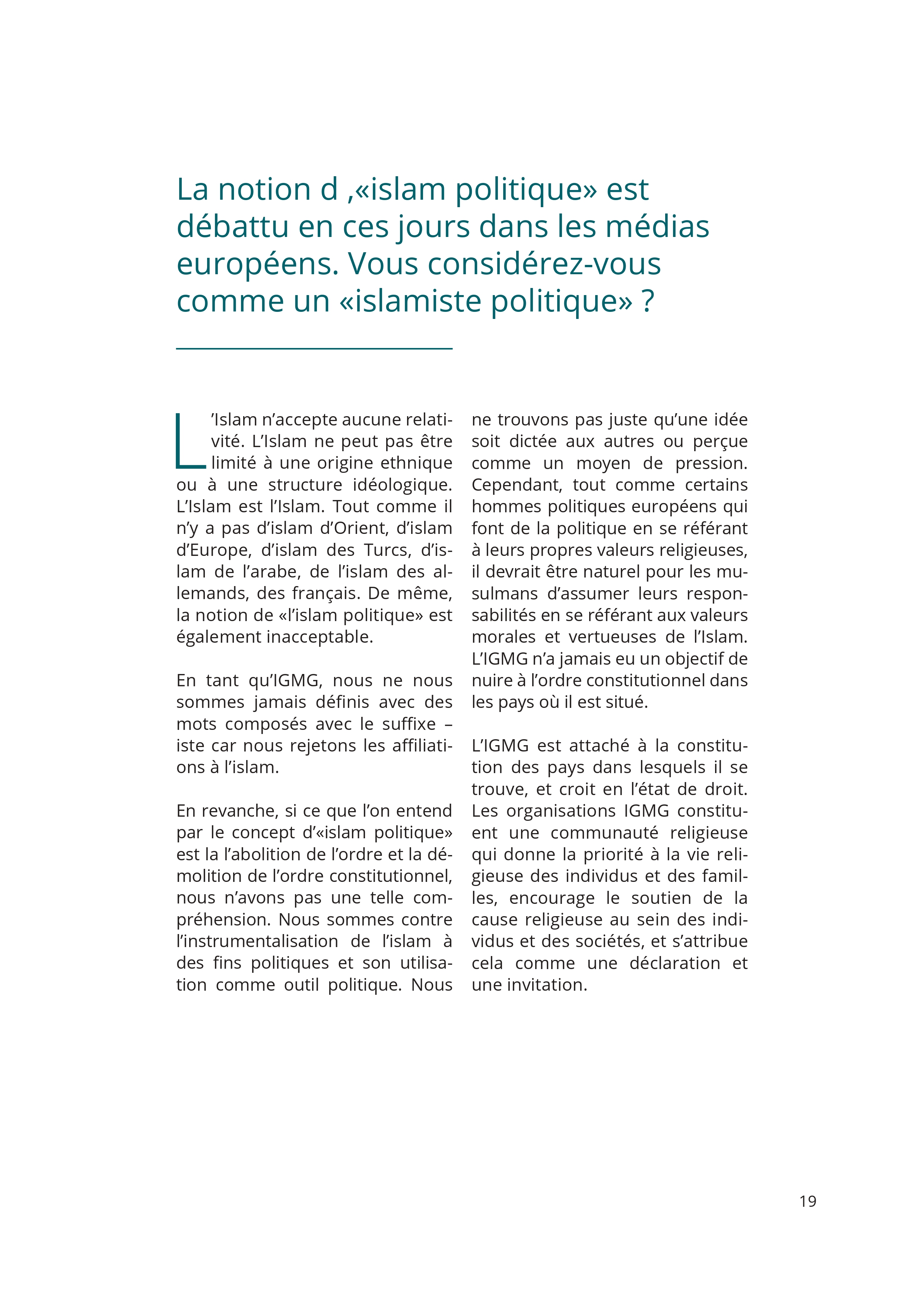 Le Passé et le Présent de l'IGMG/CIMG